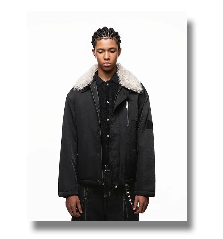 Men’s Detachable Fur Collar Padded Jacket – American Retro Winter Street Outerwear FE0040