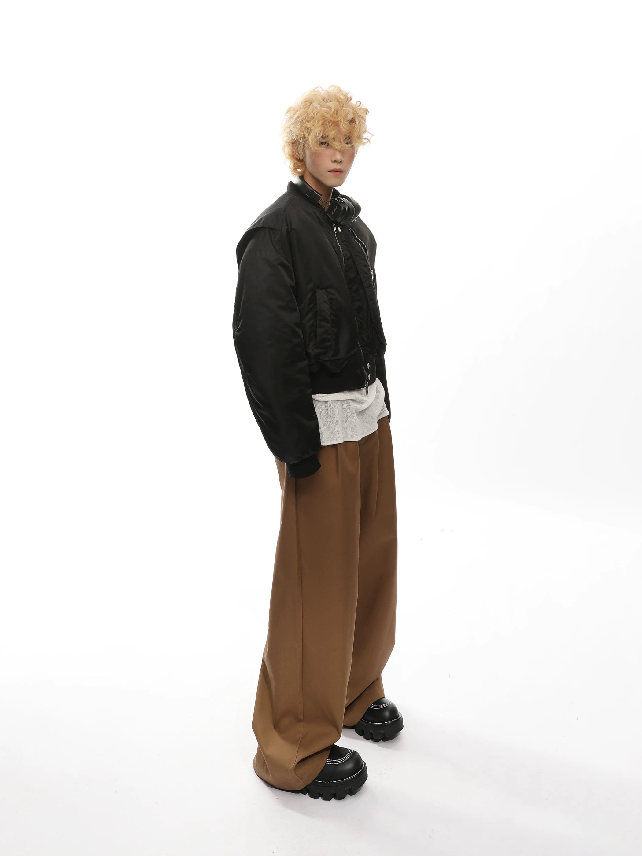 Men’s Cropped Bomber Puffer Jacket – American High Street Short Cotton Outerwear FE0025