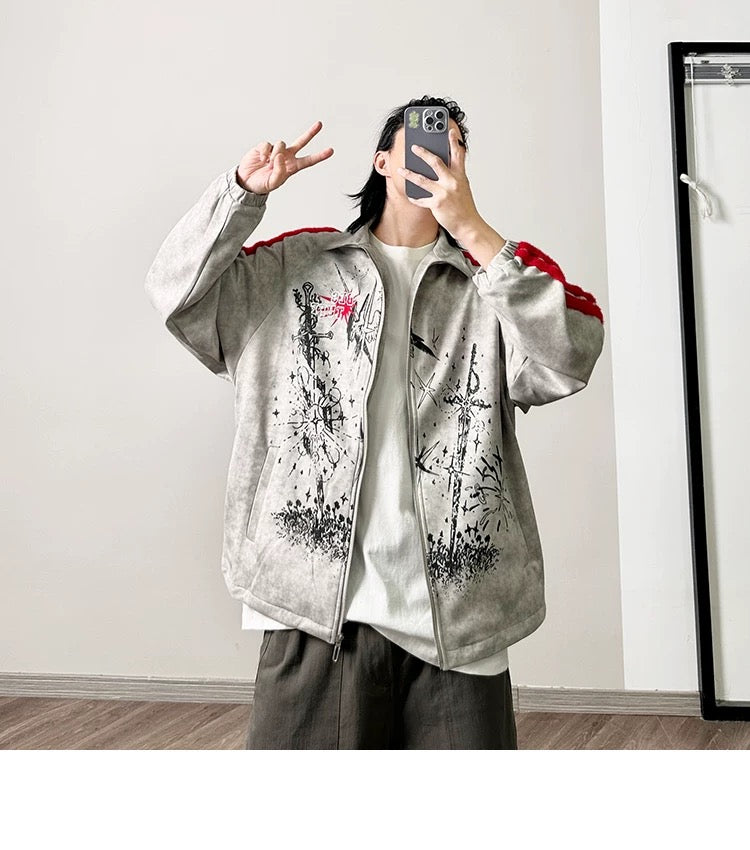 Men’s Printed Color-Block Fleece Jacket FE0333