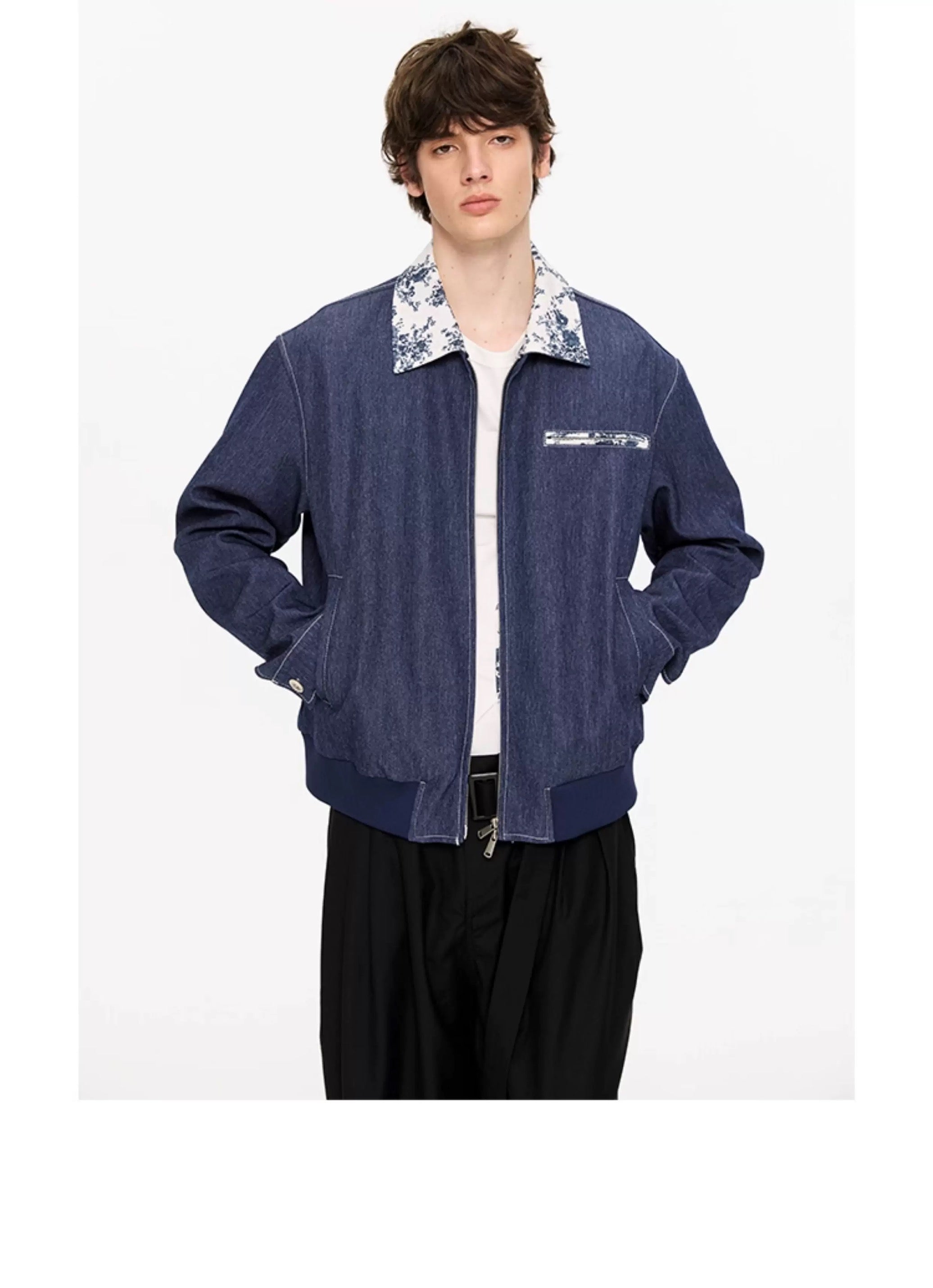 Men’s Contrast Collar Dyed Jacket with Floral Lining – American Vintage Street Outerwear FE0031
