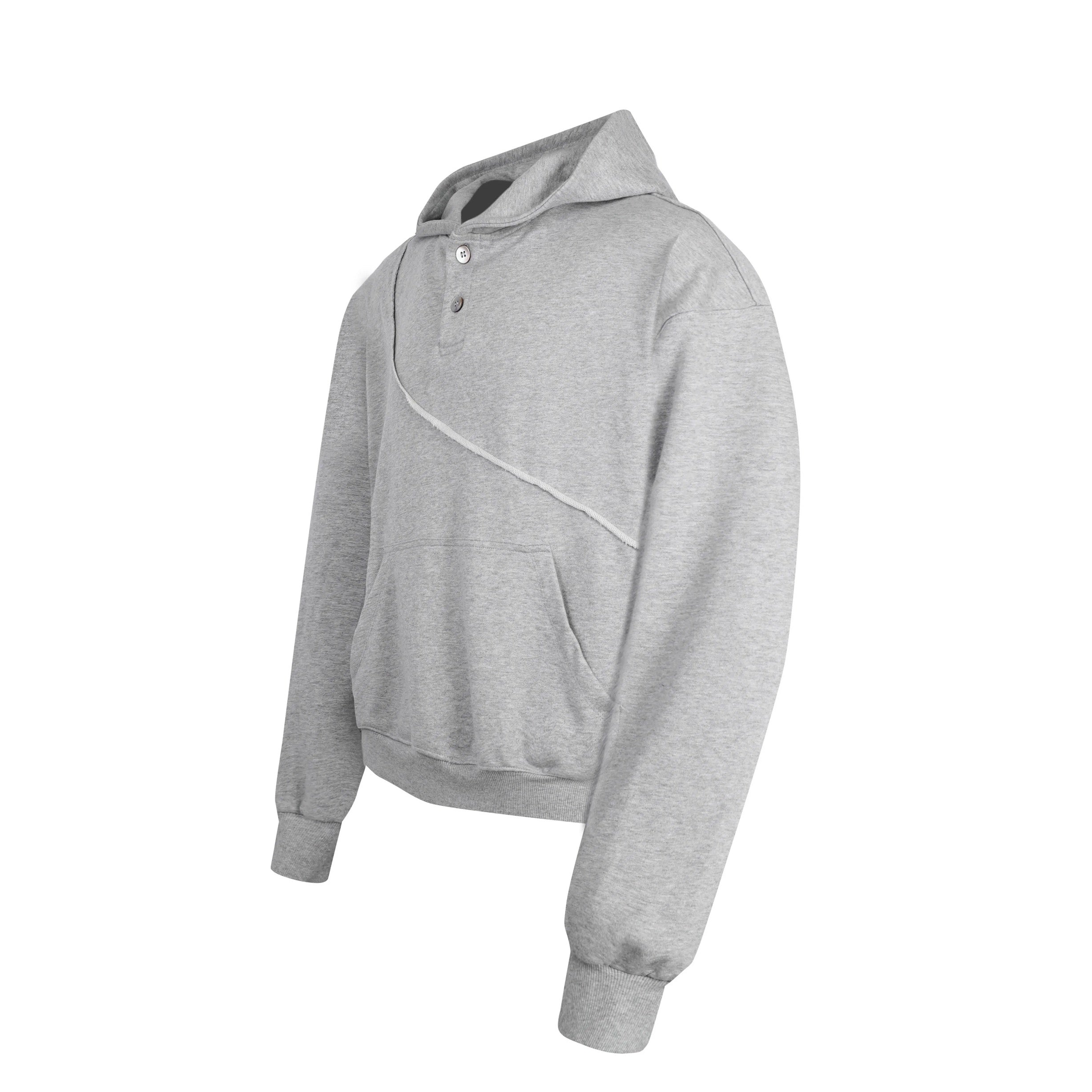 ASYMMETRIC BUTTON-UP HOODED SWEATSHIRT FE0230