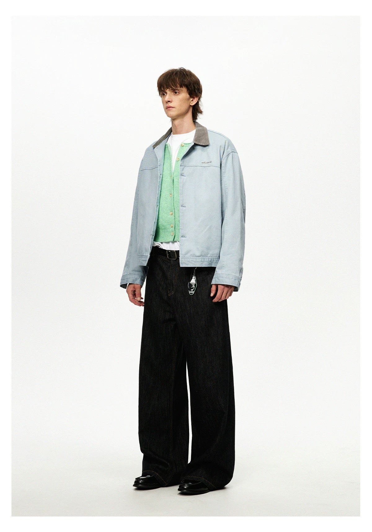 Men’s Color-Block Workwear Jacket – American Retro Contrast Collar Utility Outerwear FE0005