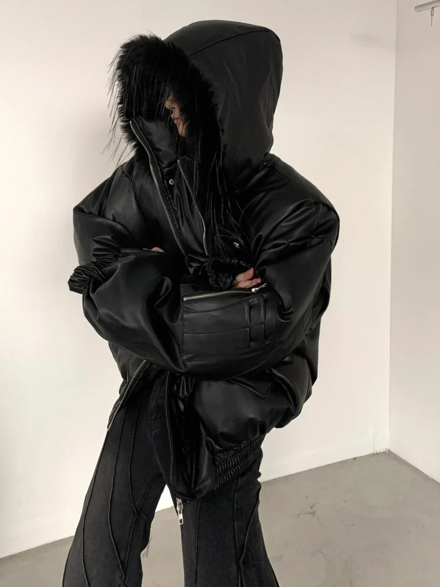 FUR DESIGN COTTON PUNK LEATHER JACKET FE0478