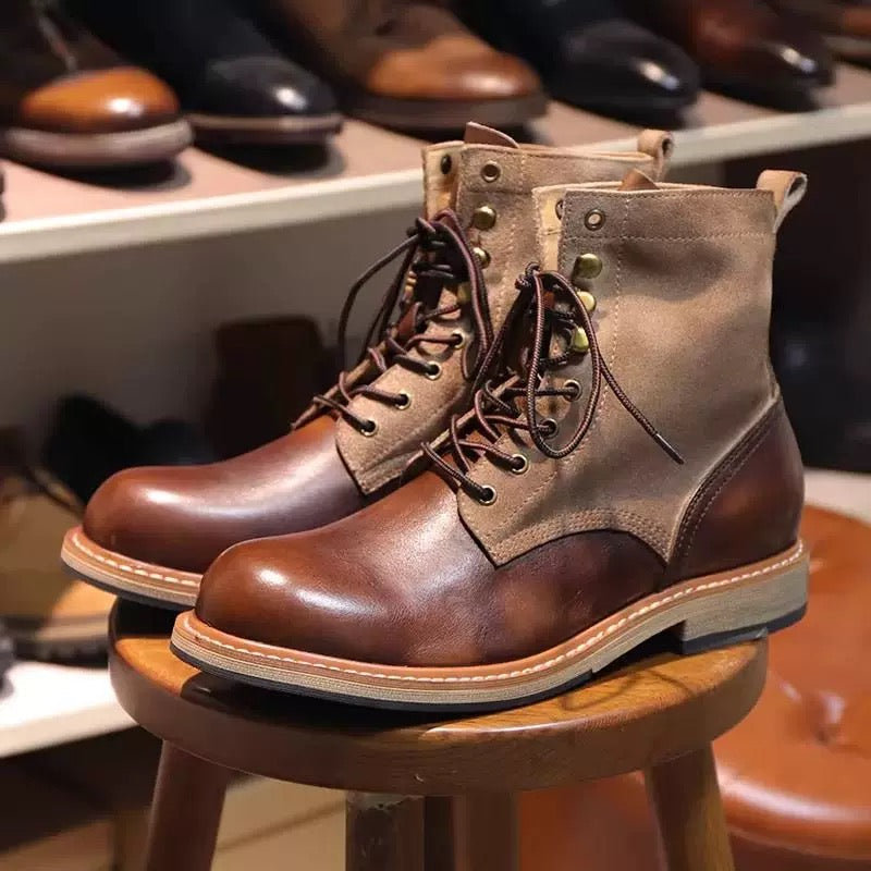 Men’s 2025 New Vintage Martin Boots British Style High-Top Leather Work Boots Chunky Elevator Combat Shoes S0013