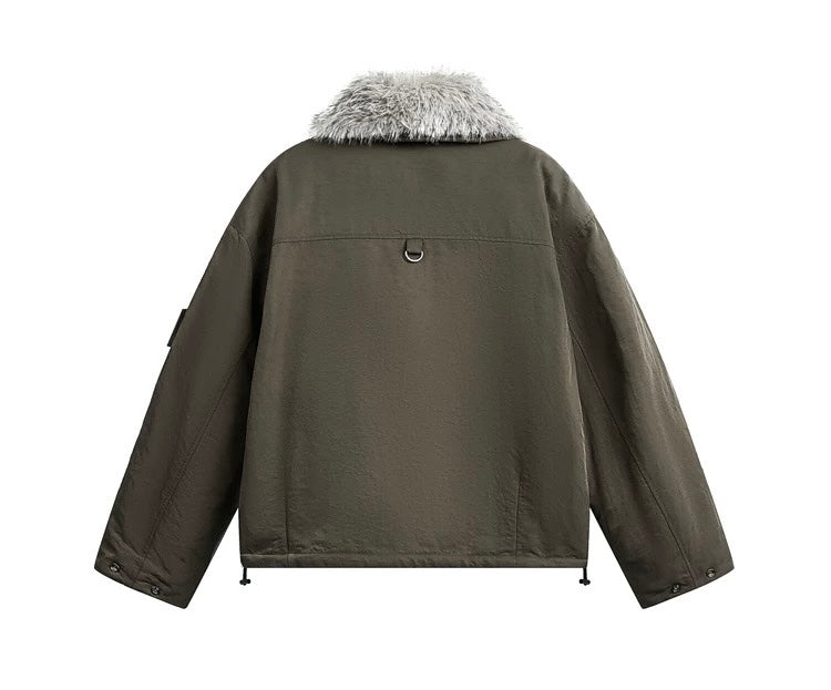 Men’s Detachable Fur Collar Padded Jacket – American Retro Winter Street Outerwear FE0040