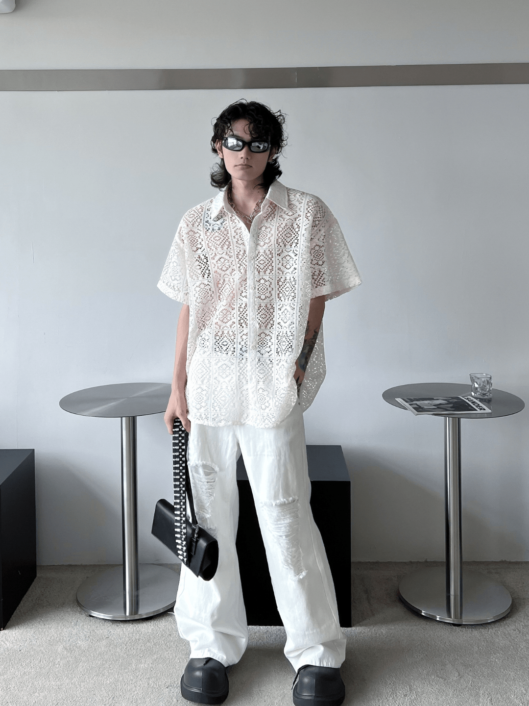 hollow design sense loose shirts FE0560