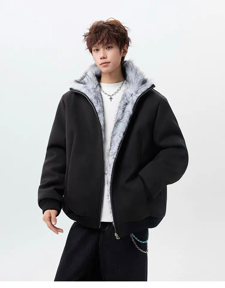 Men’s High-Neck Plush Fur Winter Jacket FE0355