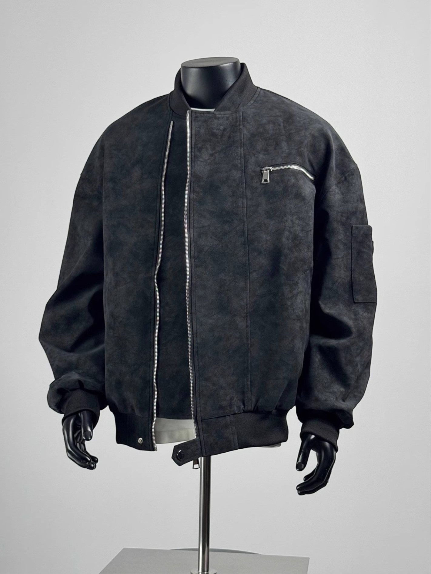 LOOSE STAND-COLLAR MOTO JACKET FE0217