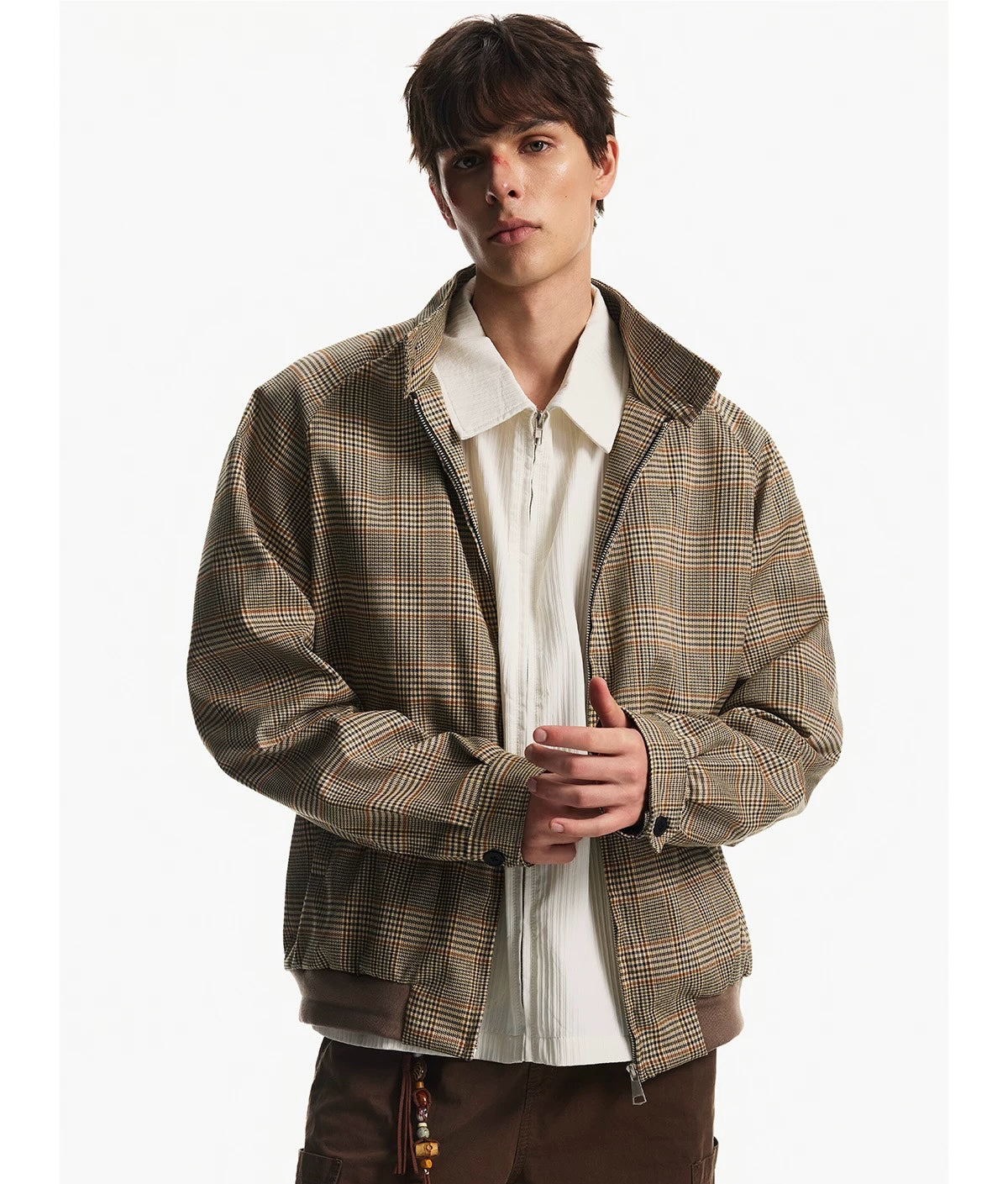 Men’s Houndstooth Harrington Jacket – American Retro Preppy Street Outerwear FE0030