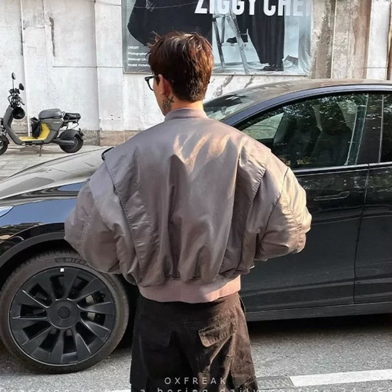 Men’s Cropped Bomber Puffer Jacket – American High Street Short Cotton Outerwear FE0025