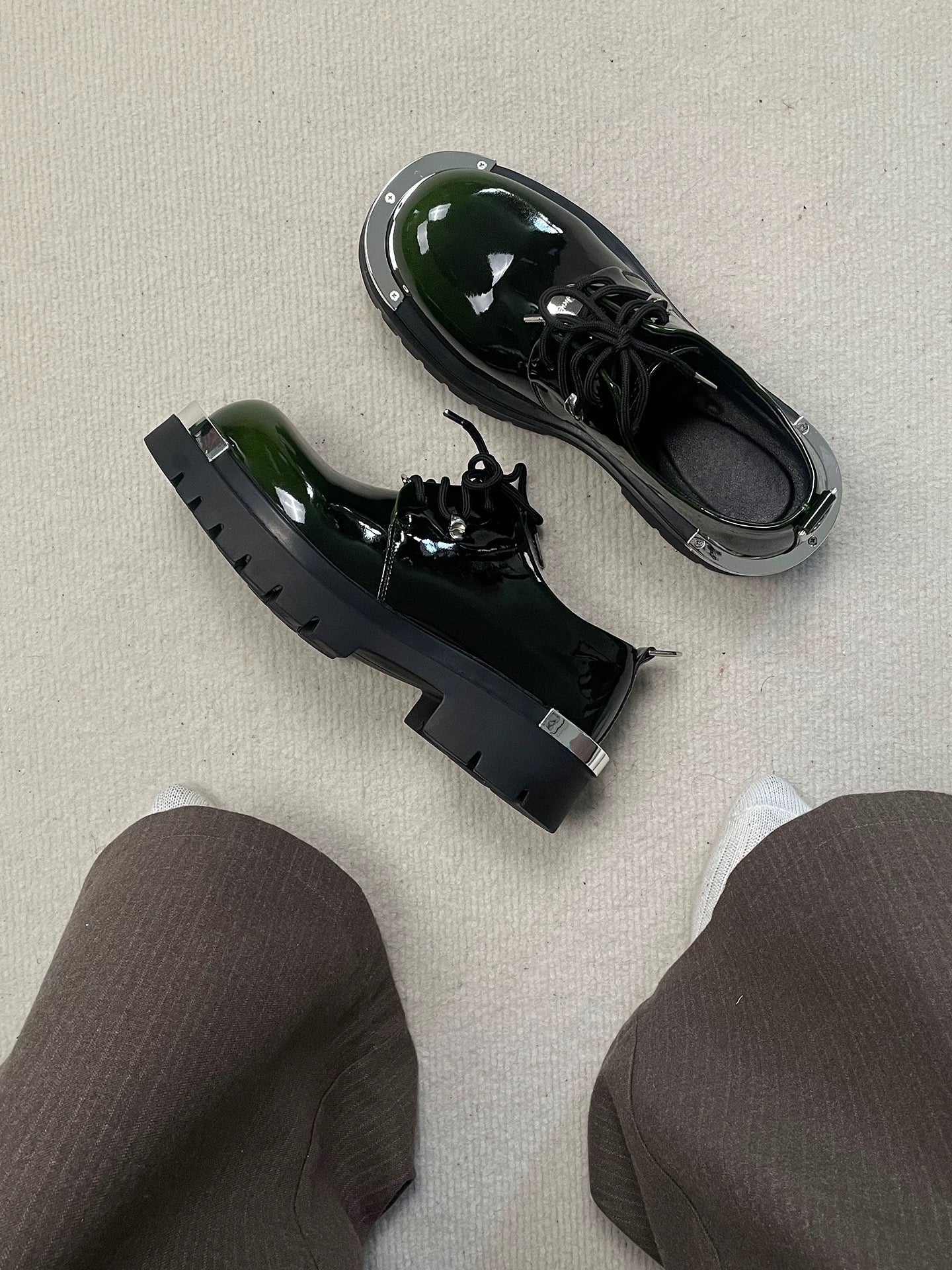 Men’s Patent Leather Chunky Derby Loafers Slip-On Dress Shoes Thick Sole Elevator Casual Business Shoes S0014