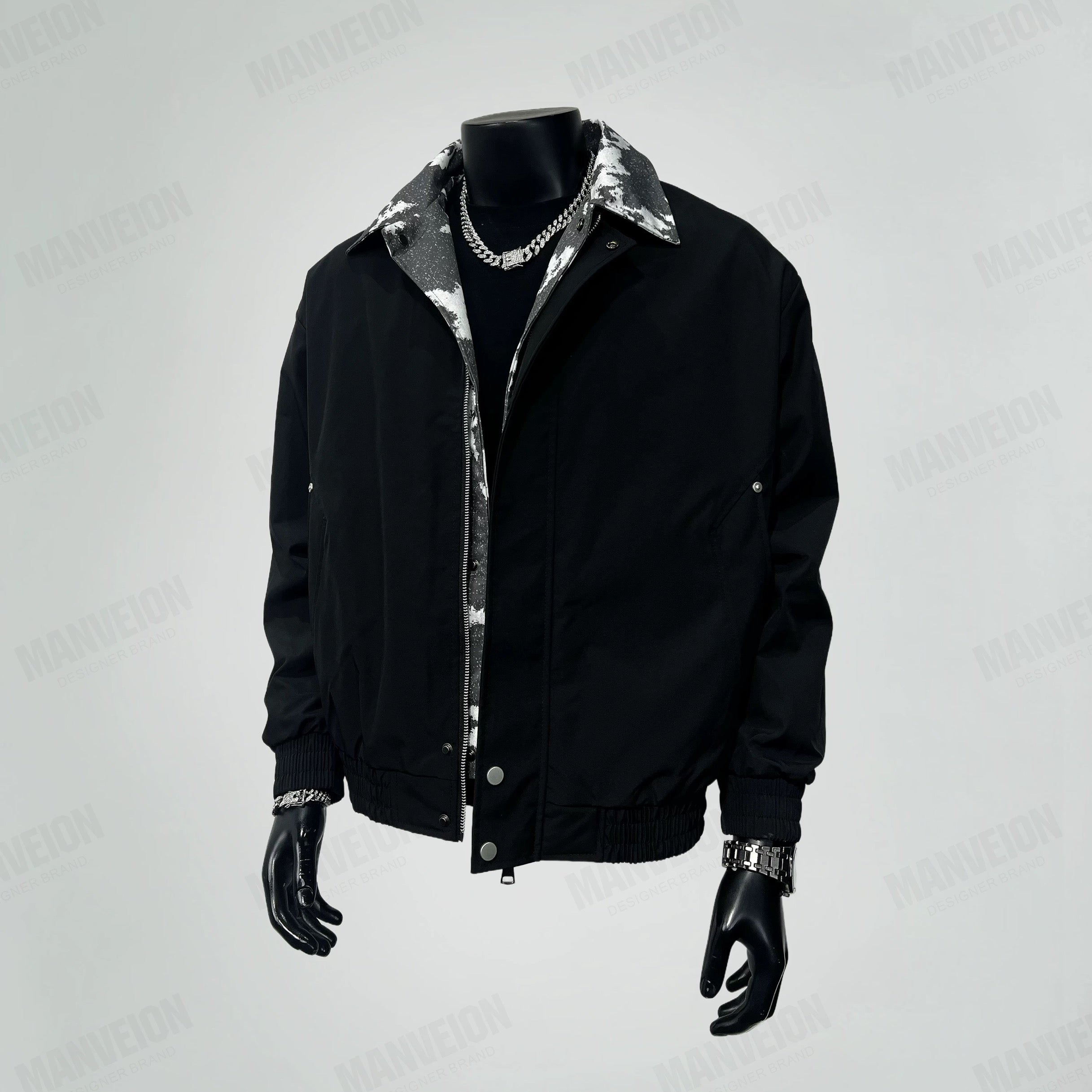 Men’s Vintage Layered Collar Jacket – Loose Fit Retro Streetwear Coat FE0015