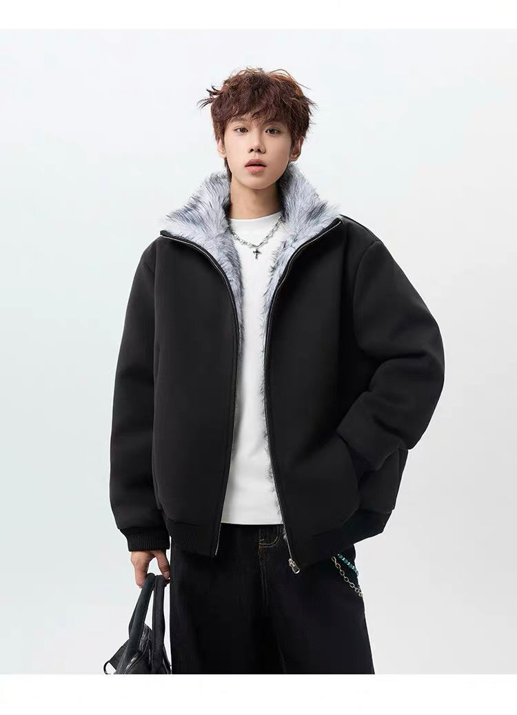 Men’s High-Neck Plush Fur Winter Jacket FE0355
