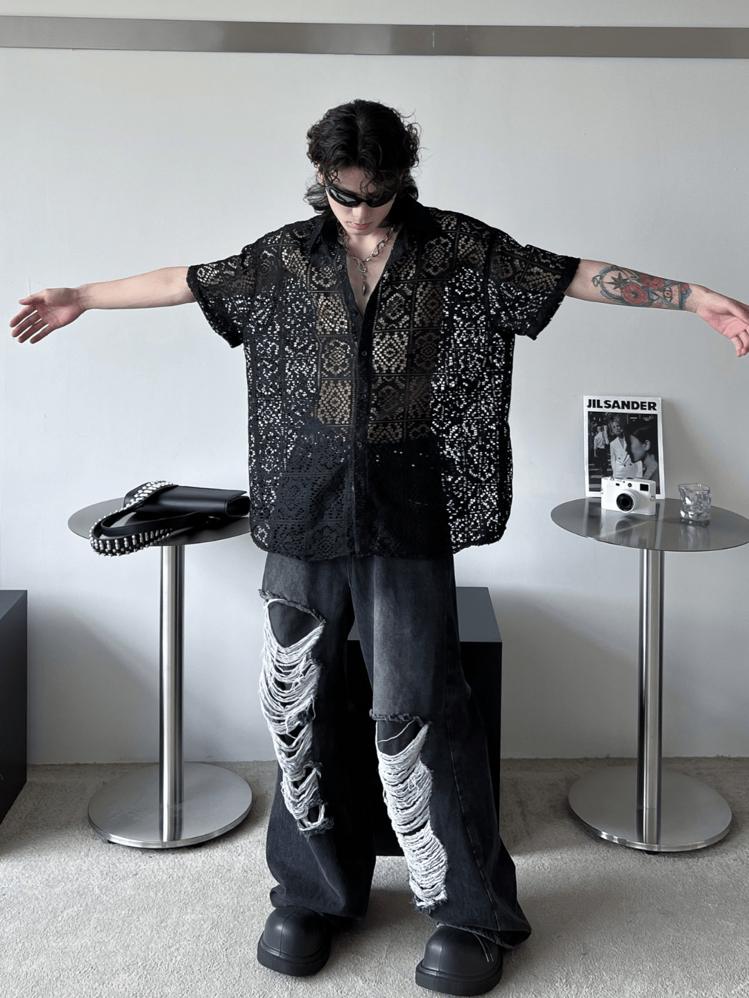 hollow design sense loose shirts FE0560