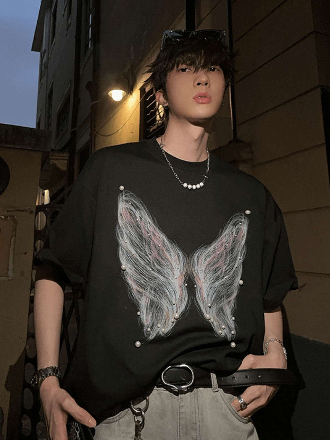 pearl butterfly print T-shirt FE0182