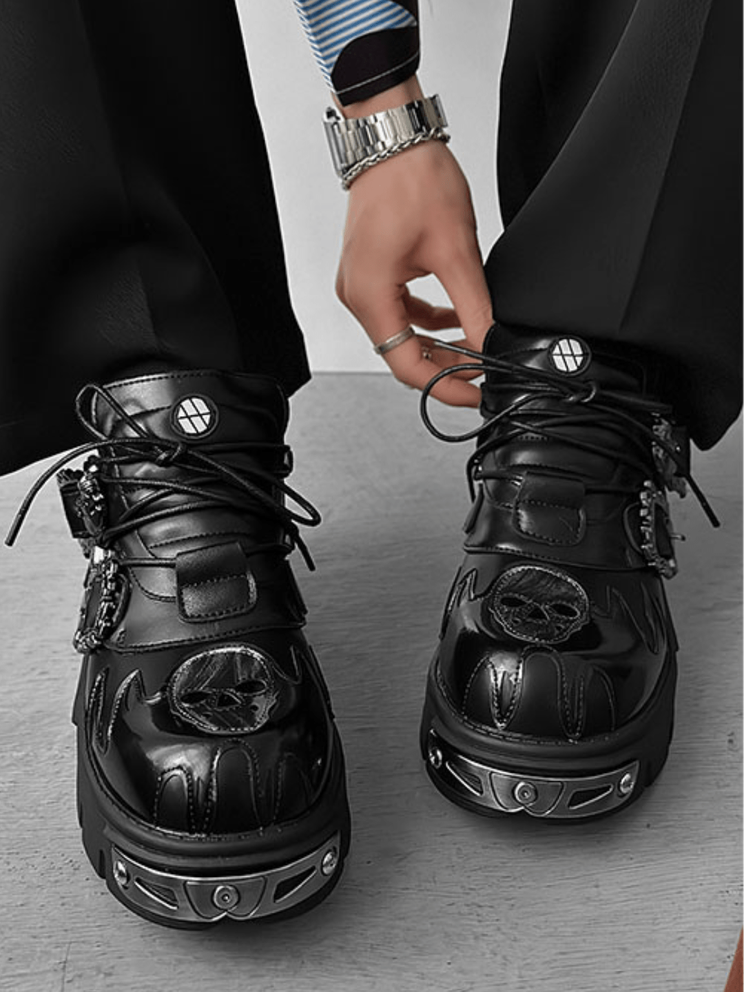 Punk Metal Leather Shoes S036