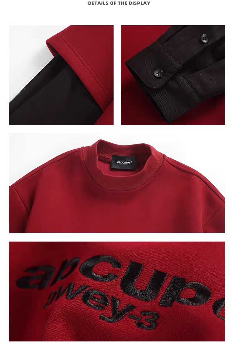 Tide brand embroidered fake two sweater FE0698