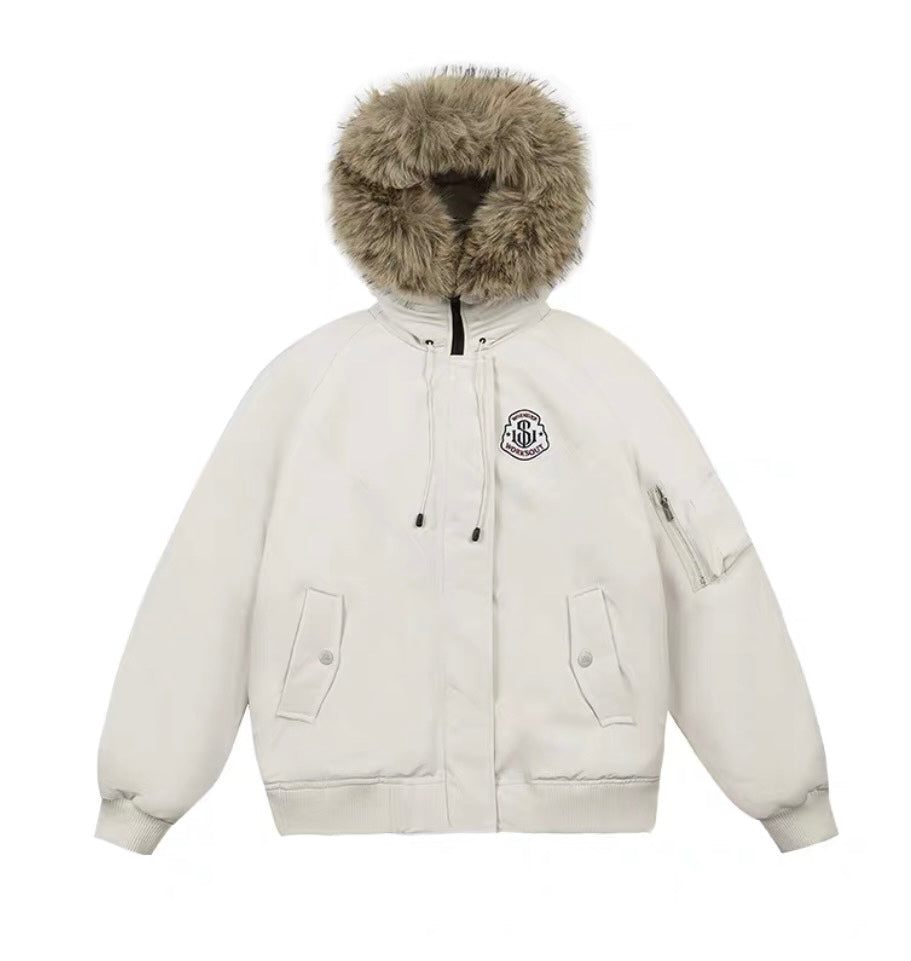 Detachable Fur Hooded Parka – Vintage American Winter Cotton Jacket FE0345