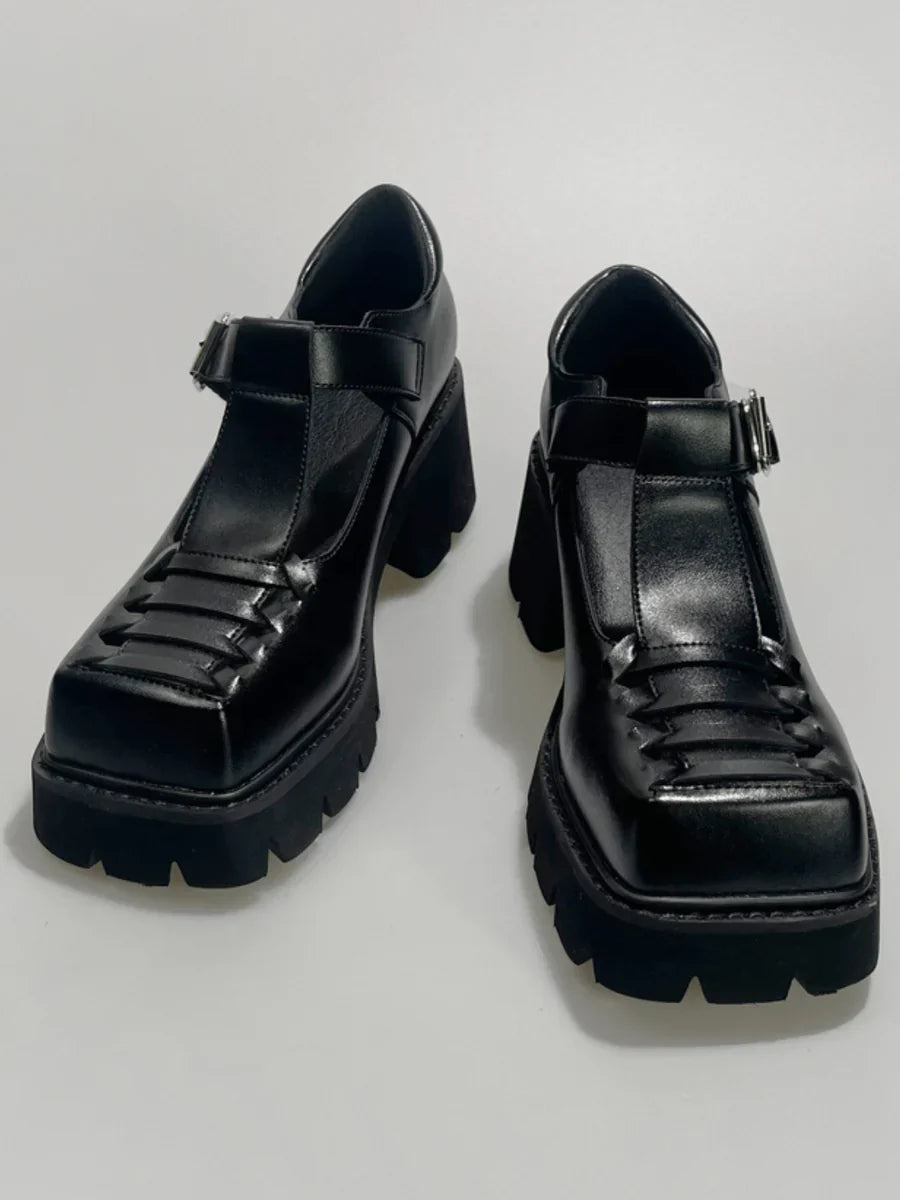 CHUNKY HEEL HOLLOW SINGLE SANDALS S027
