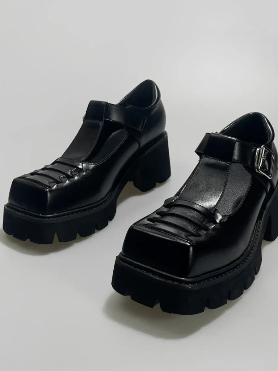CHUNKY HEEL HOLLOW SINGLE SANDALS S027
