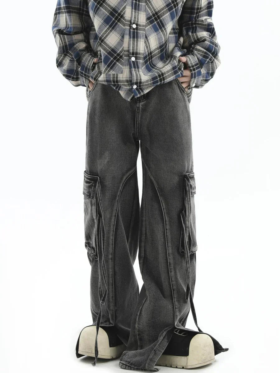 MULTI-POCKET LOOSE STRAIGHT LONG JEANS FE0403