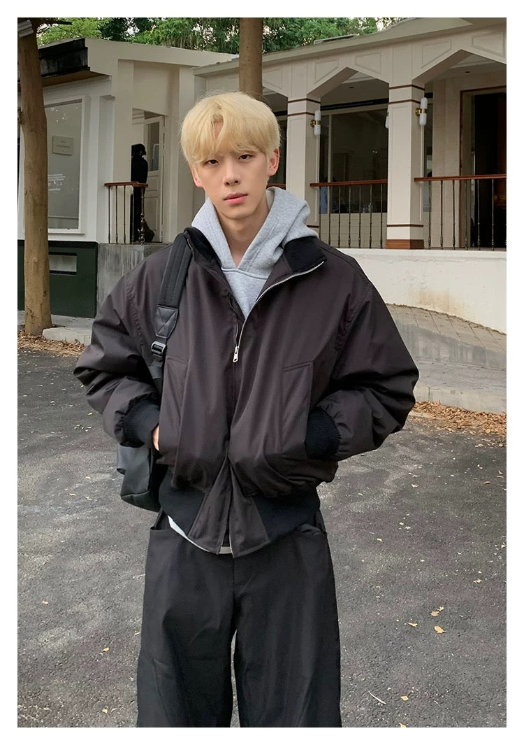 Men’s Short Padded Bomber Jacket – American Retro Street Winter Coat FE0312