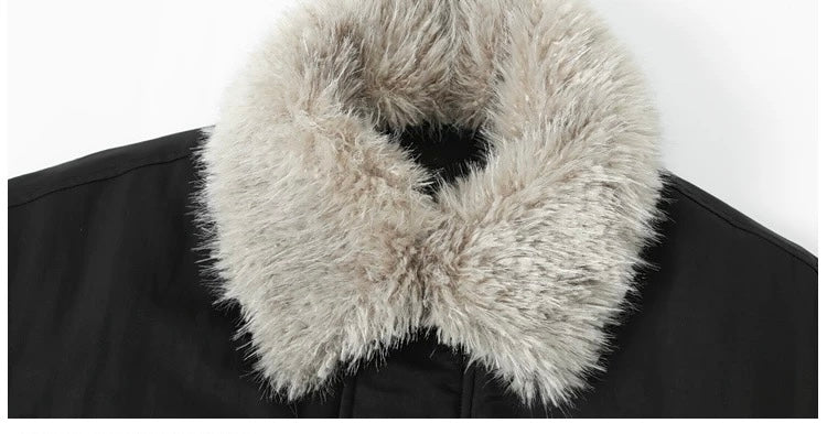 Men’s Detachable Fur Collar Padded Jacket – American Retro Winter Street Outerwear FE0040