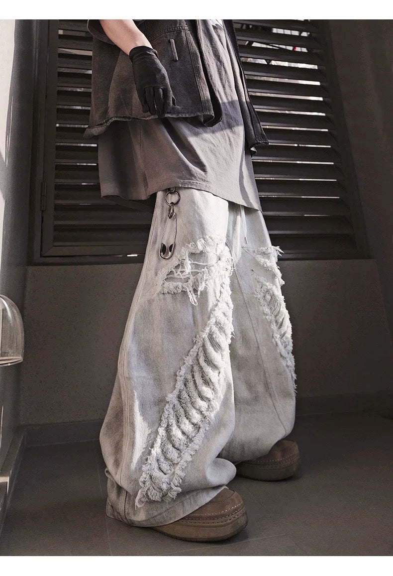 Men’s Vintage Distressed Washed White Denim Jeans FE0283