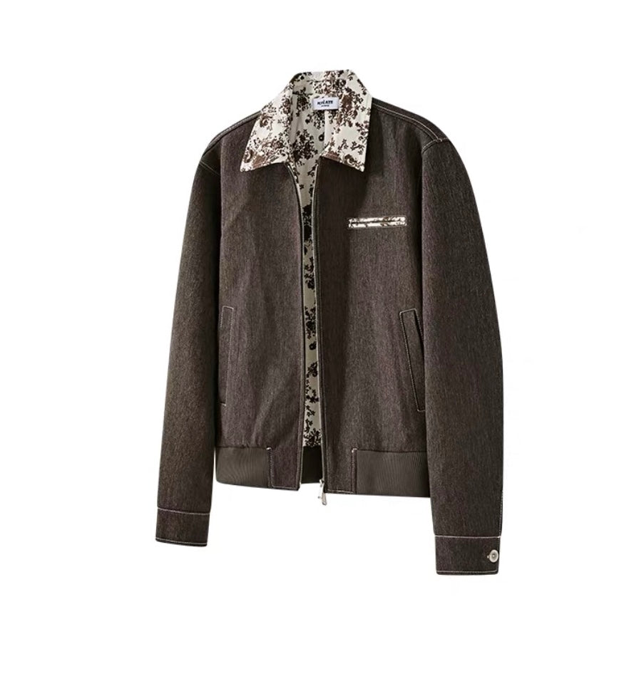 Men’s Contrast Collar Dyed Jacket with Floral Lining – American Vintage Street Outerwear FE0031