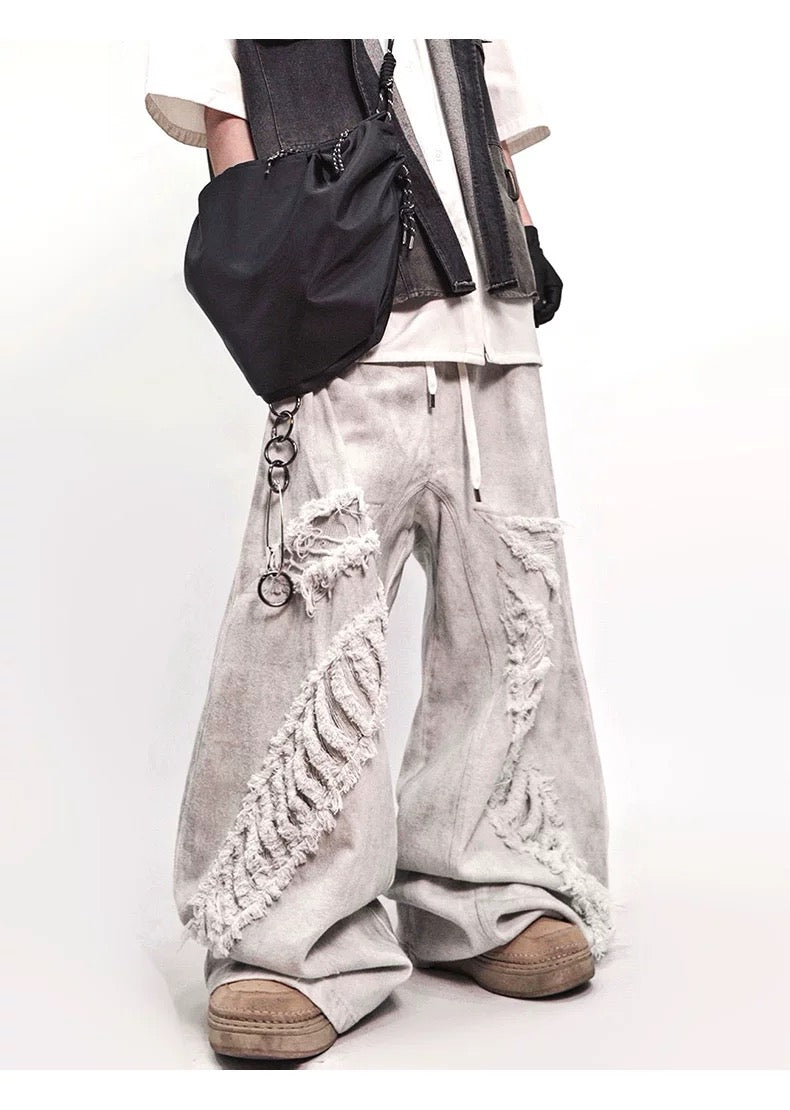 Men’s Vintage Distressed Washed White Denim Jeans FE0283