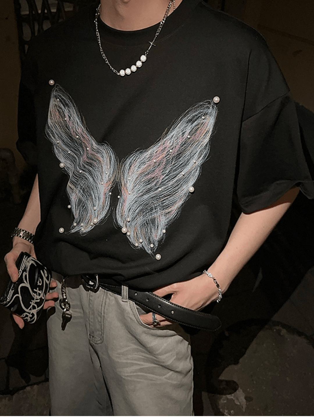 pearl butterfly print T-shirt FE0182