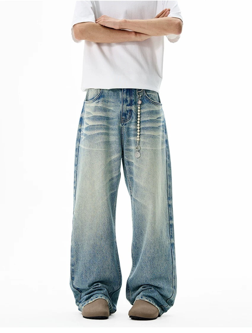 Men’s Clean Fit Light Blue Flare Jeans – American Retro Minimal Street Denim FE0028