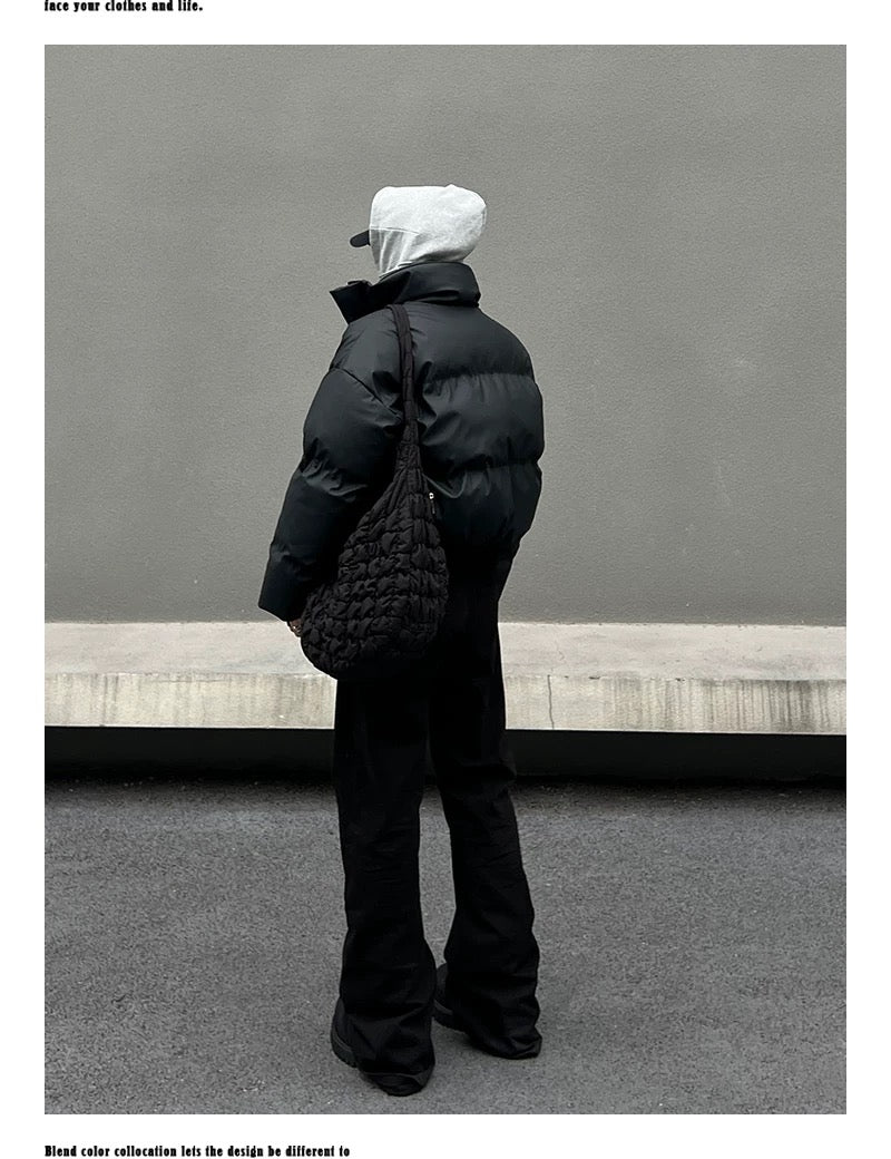 Men’s Clean Fit Short Puffer Jacket – American Minimal Street Winter Coat FE0310
