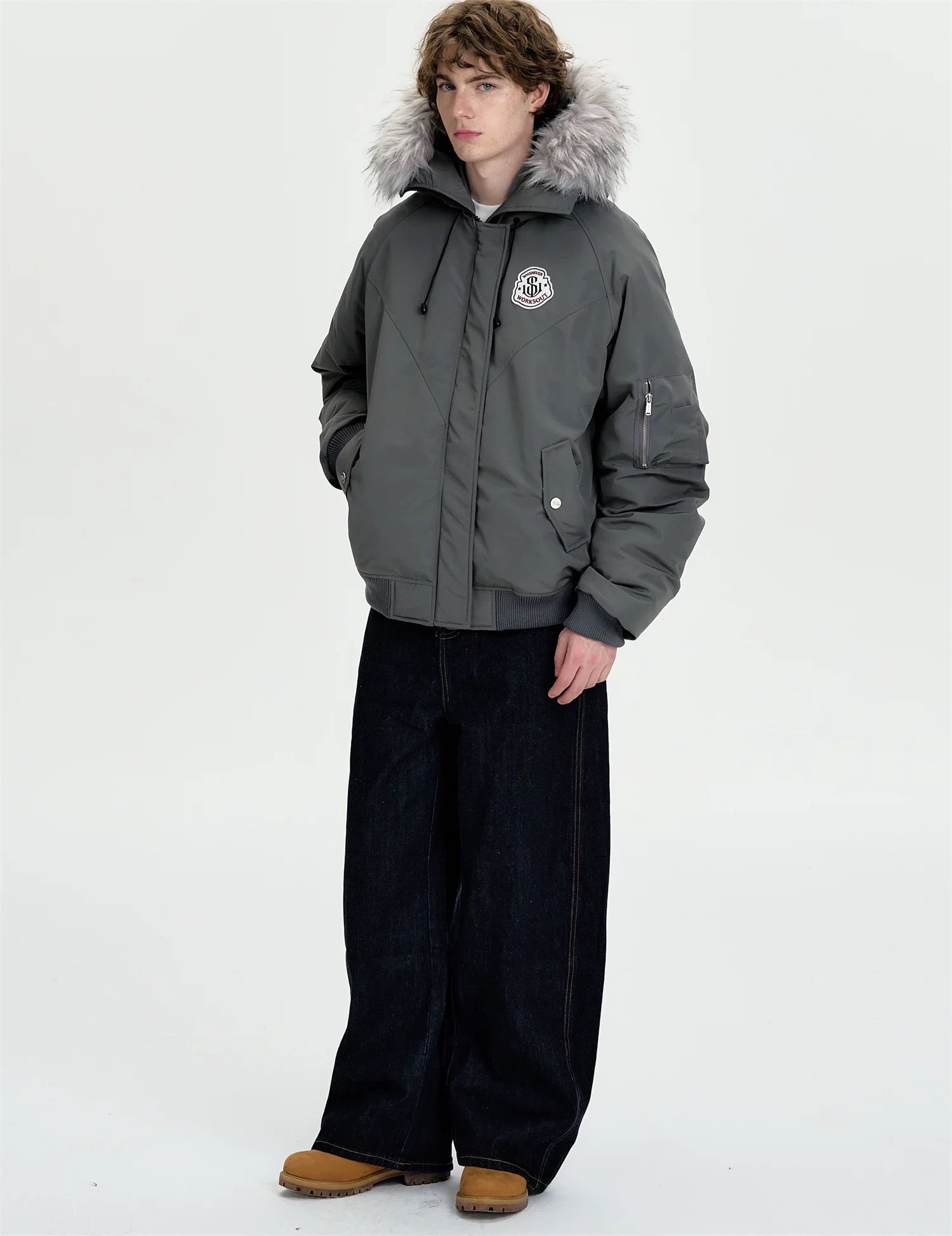 Detachable Fur Hooded Parka – Vintage American Winter Cotton Jacket FE0345