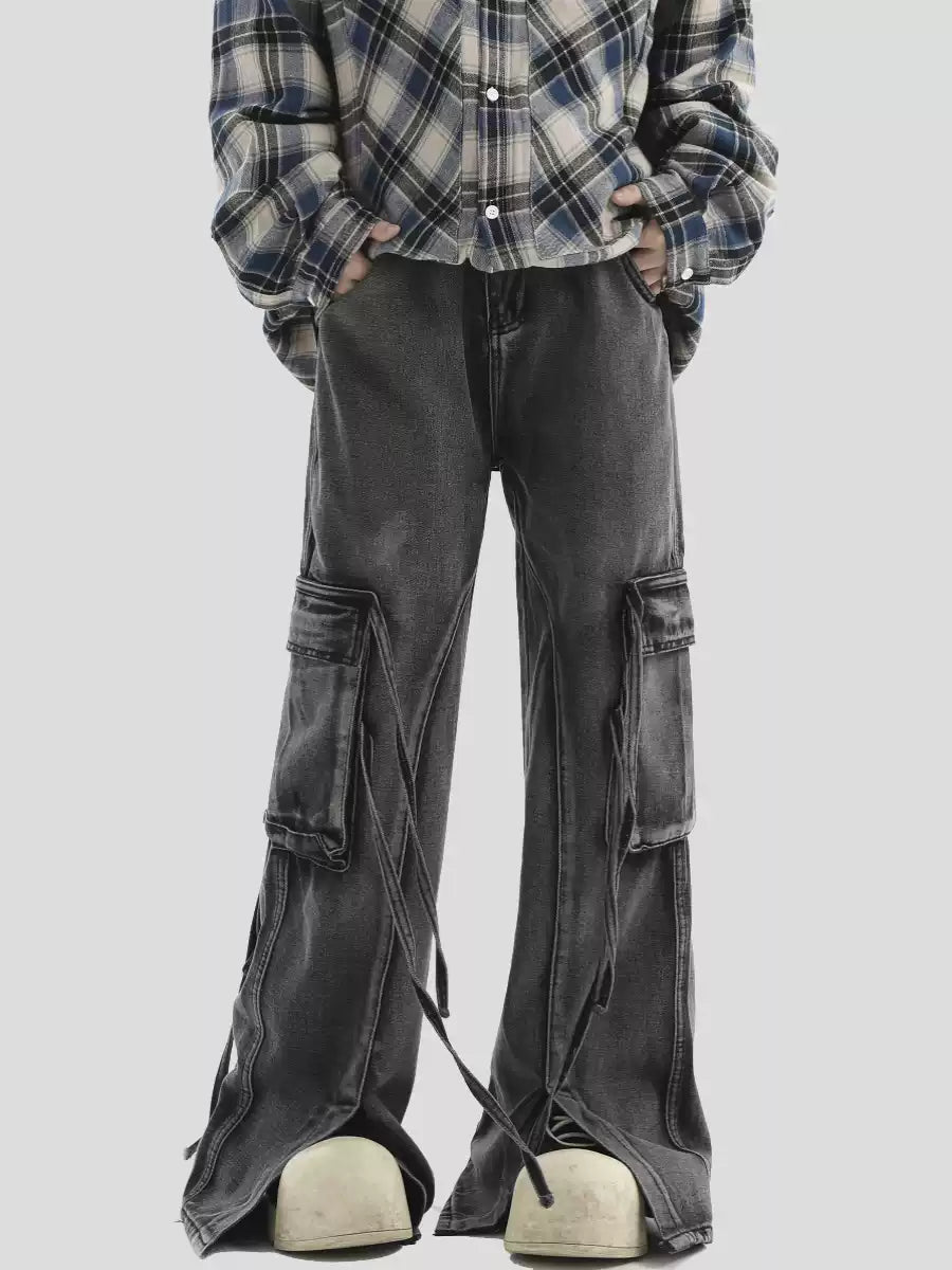 MULTI-POCKET LOOSE STRAIGHT LONG JEANS FE0403