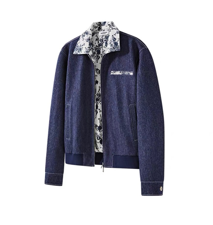 Men’s Contrast Collar Dyed Jacket with Floral Lining – American Vintage Street Outerwear FE0031