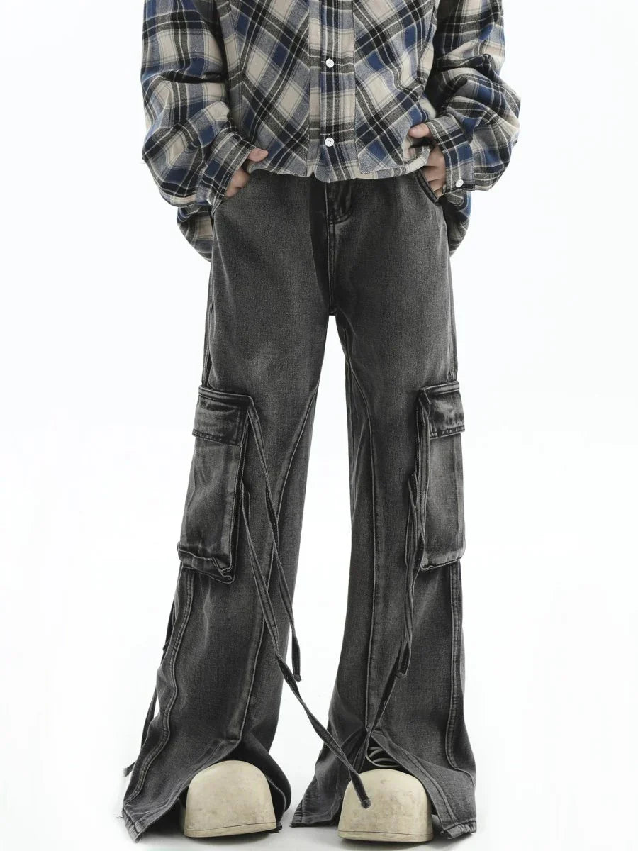 MULTI-POCKET LOOSE STRAIGHT LONG JEANS FE0403