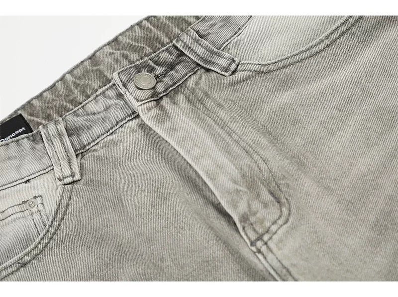 American Vintage Washed Distressed Denim Jeans – Loose Fit Casual Straight-Leg Pants for Men FE0014