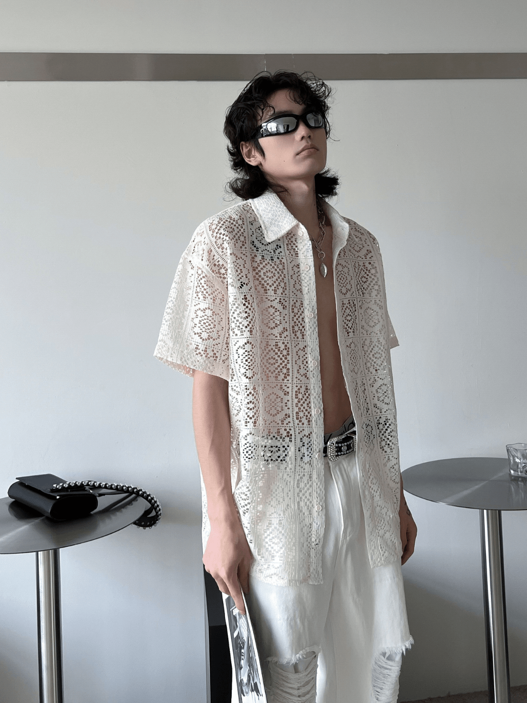 hollow design sense loose shirts FE0560