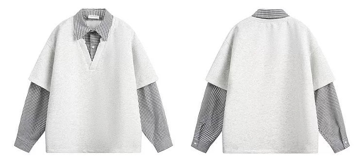 Men’s Korean Layered Plaid Sweatshirt FE0325