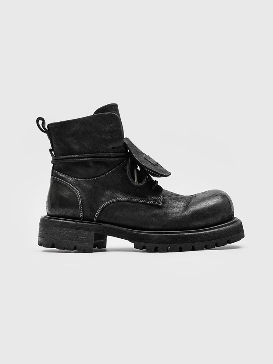 Men’s 2025 New Chunky Martin Boots Black High-Top Leather Work Boots British Style Elevator Shoes S0011
