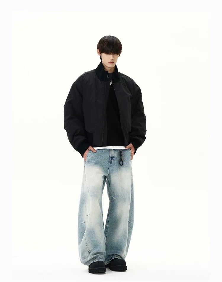 Men’s Short Padded Bomber Jacket – American Retro Street Winter Coat FE0312