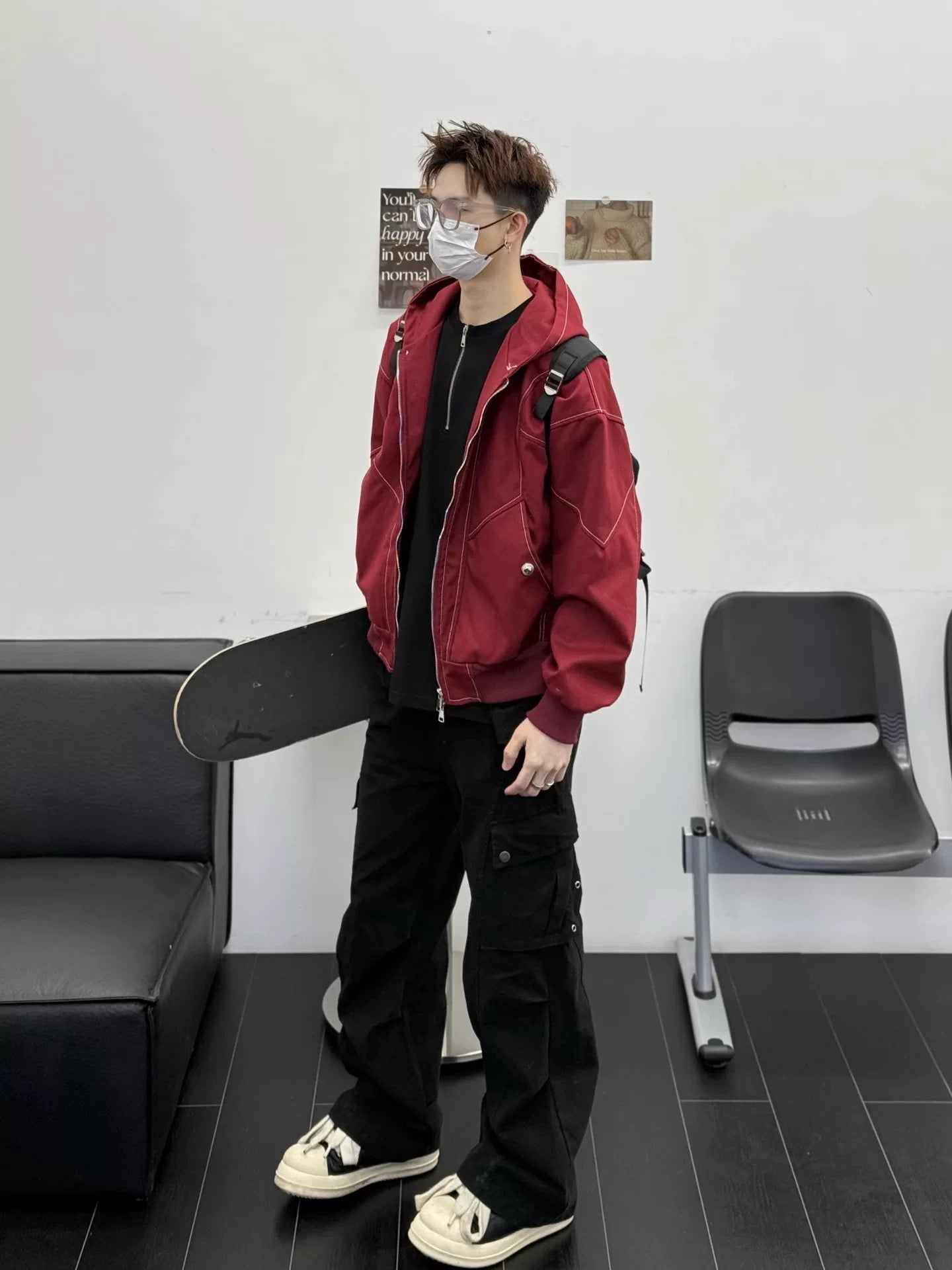 Men’s Red Contrast Stitch Hooded Jacket – Streetwear Short Outerwear Coat FE0318