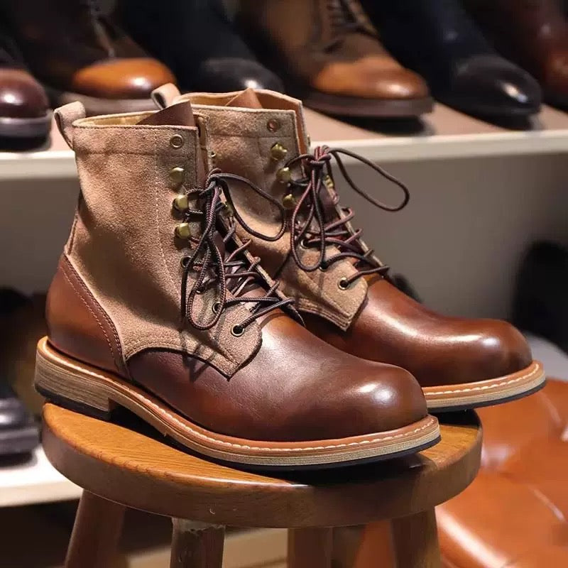 Men’s 2025 New Vintage Martin Boots British Style High-Top Leather Work Boots Chunky Elevator Combat Shoes S0013