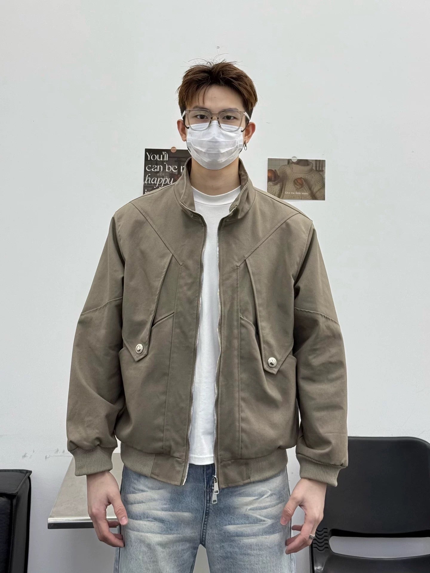 Men’s Stand Collar Jacket – Minimal Clean Fit Streetwear Outerwear FE0048