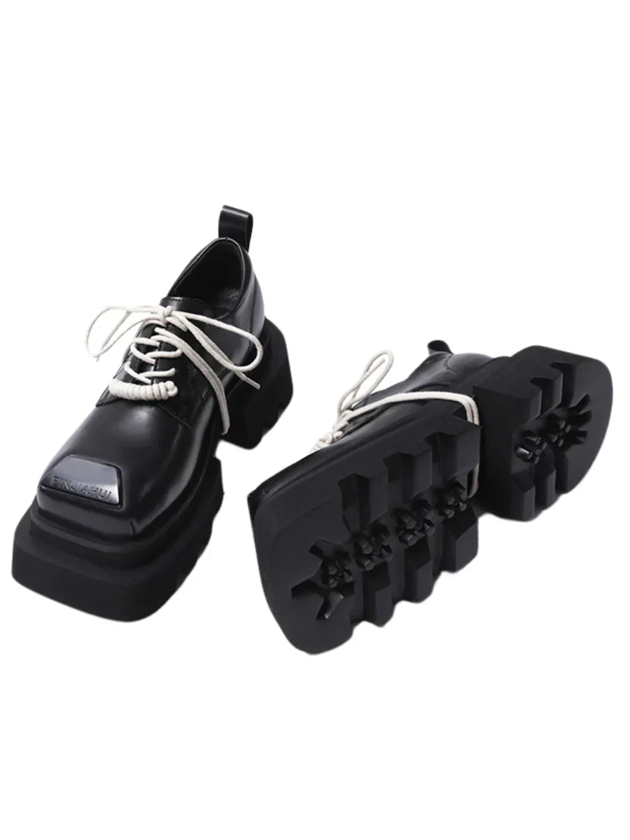 LEATHER SQUARE HEAD LACE-UP DERBY SHOES S020