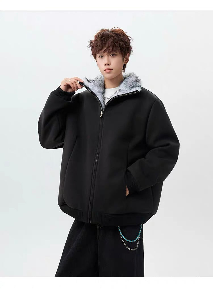 Men’s High-Neck Plush Fur Winter Jacket FE0355