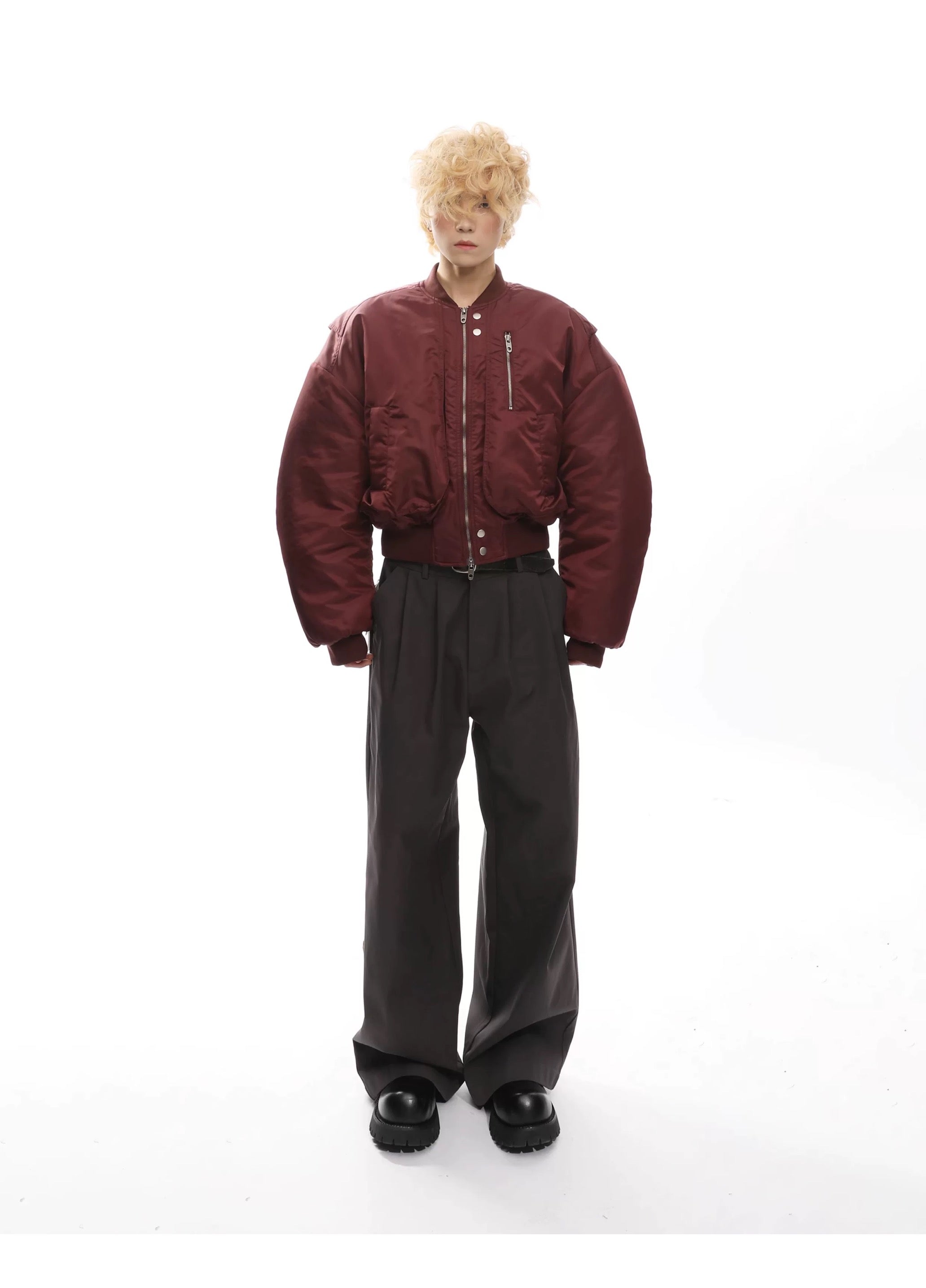 Men’s Cropped Bomber Puffer Jacket – American High Street Short Cotton Outerwear FE0025