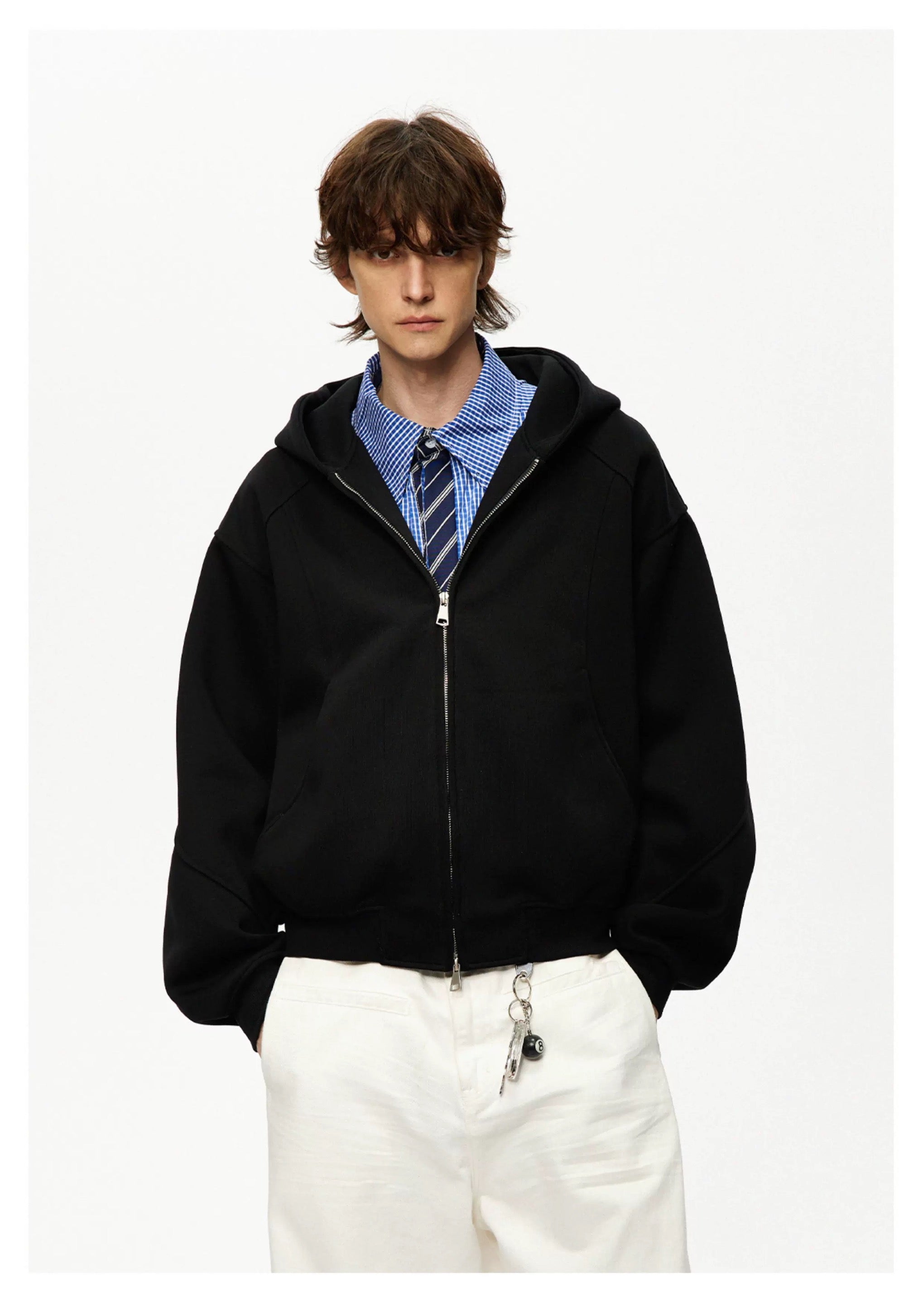 Men’s Cropped Zip-Up Hoodie – American Street Minimal Short Hoodie Jacket FE0003