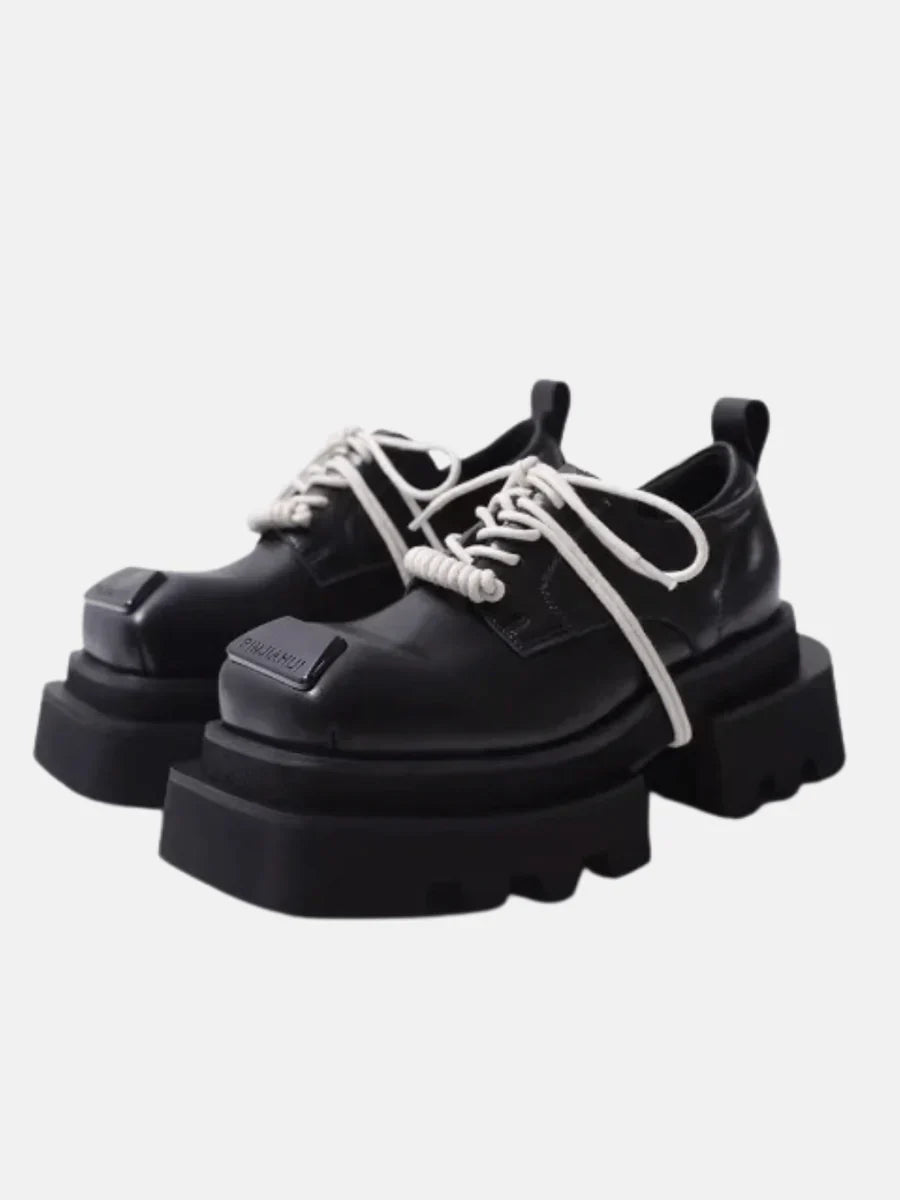 LEATHER SQUARE HEAD LACE-UP DERBY SHOES S020